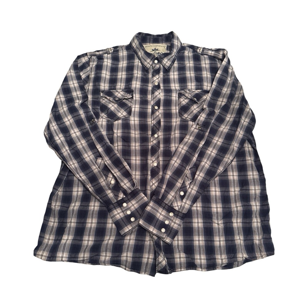 Supply Company USA Mens XXL Navy Blue Plaid Button Down Shirt Long Sleeve Cotton